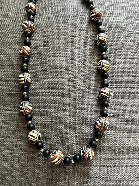 Peruvian hand painted bead necklace